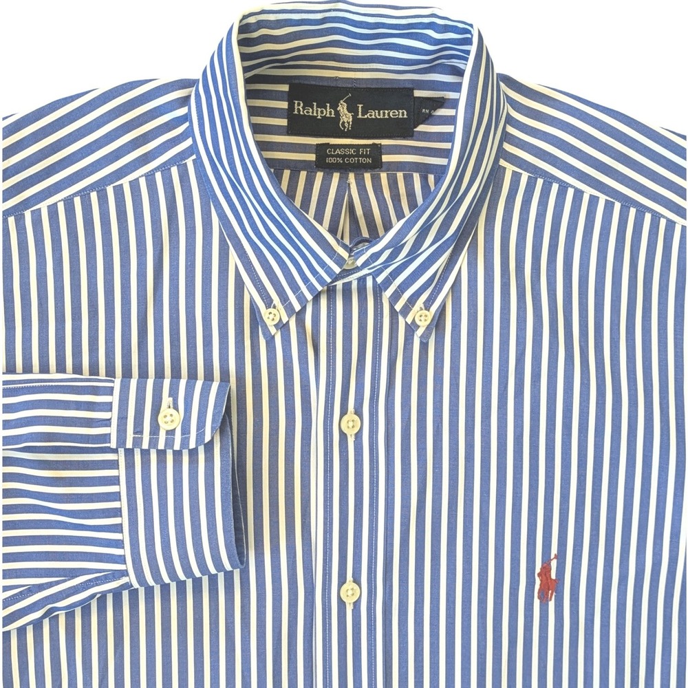 Vintage Ralph Lauren Blue Striped "Old Money" Classic Fit Button Down Medium